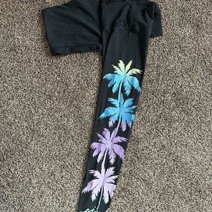 Victoria's Secret Black Leggings with Tropical Print